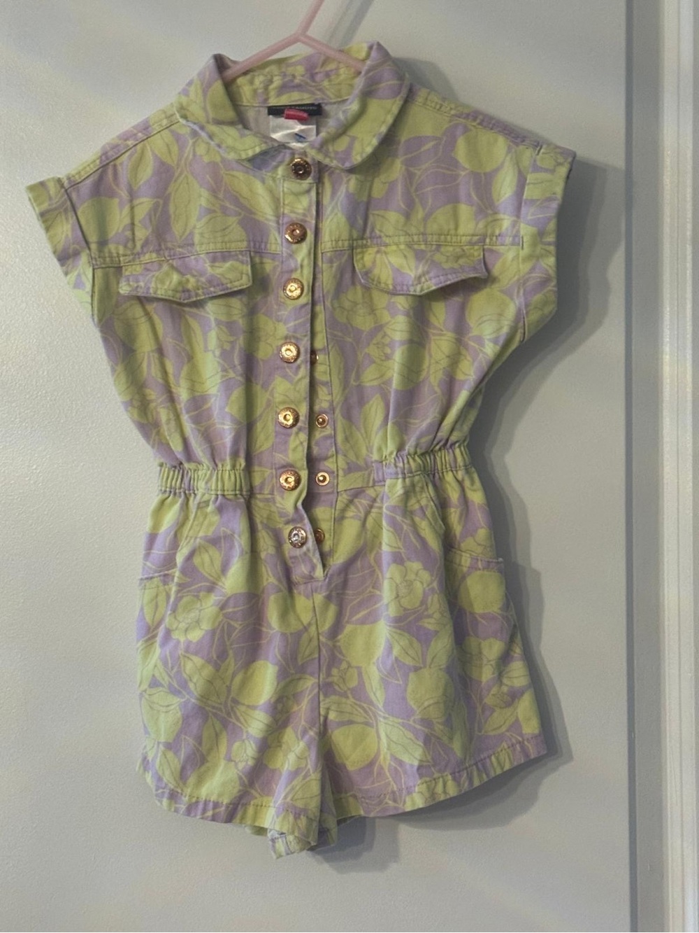 Vince Camuto Lavender and Lime Floral Button Romper